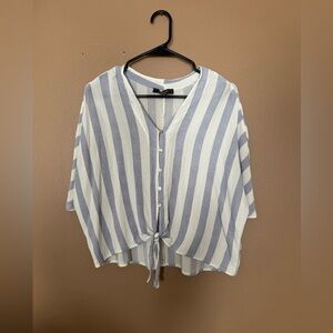 Primark Blue and White Dolman Sleeve Blouse